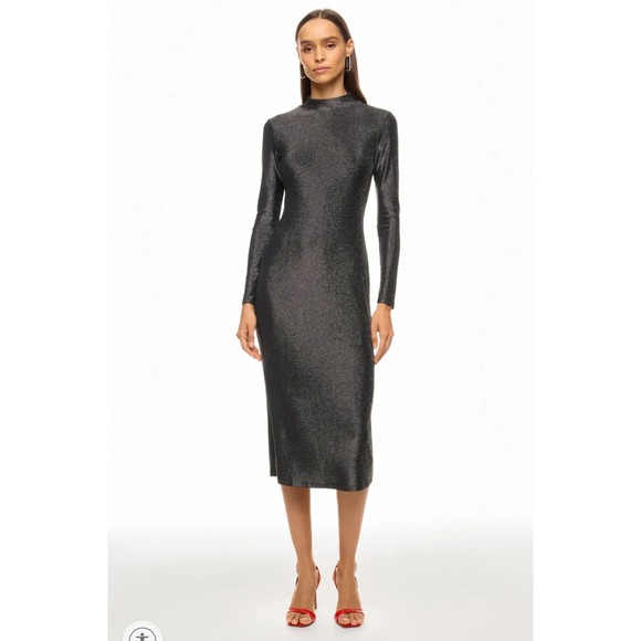 Prabal Gurung Metallic Turtleneck Midi Dress Sparkly Black Long Sleeve Sz M - Picture 1 of 15